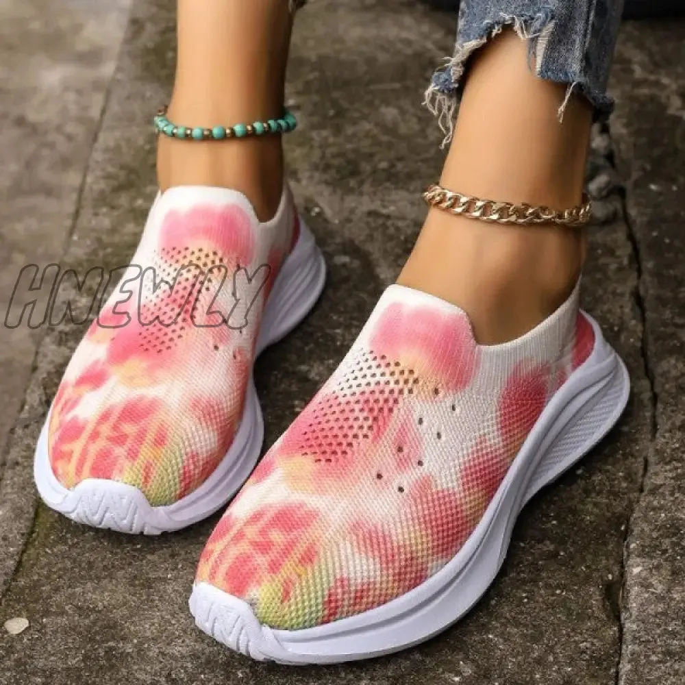 Hnewly - Pink Casual Sportswear Daily Patchwork Tie-dye Round Mesh Breathable Comfortable Out Door Shoes