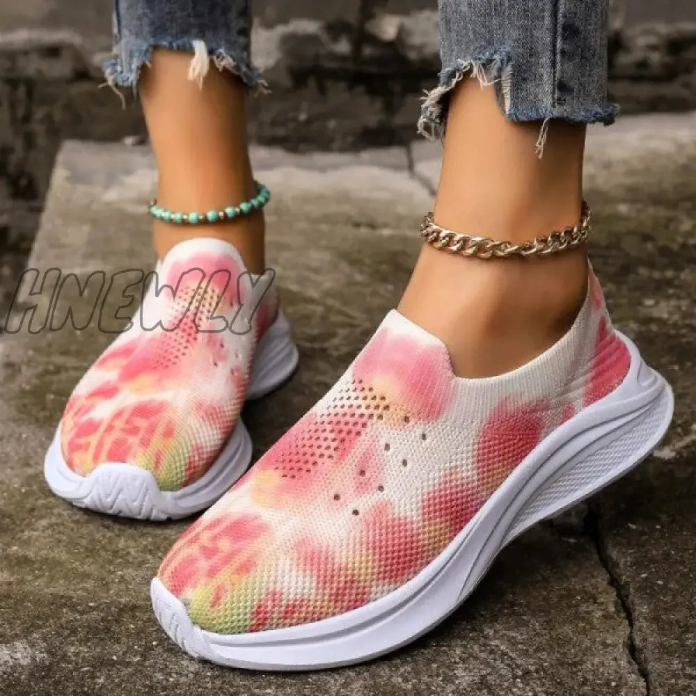 Hnewly - Pink Casual Sportswear Daily Patchwork Tie-dye Round Mesh Breathable Comfortable Out Door Shoes