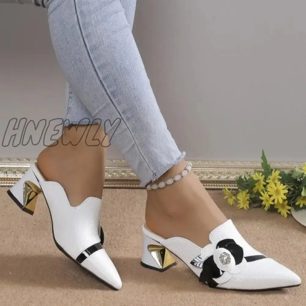 Hnewly - White Casual Patchwork Pointed Out Door Wedges Shoes (Heel Height 2.75in)