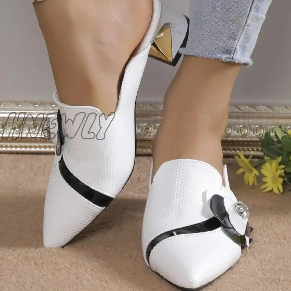 Hnewly - White Casual Patchwork Pointed Out Door Wedges Shoes (Heel Height 2.75in)