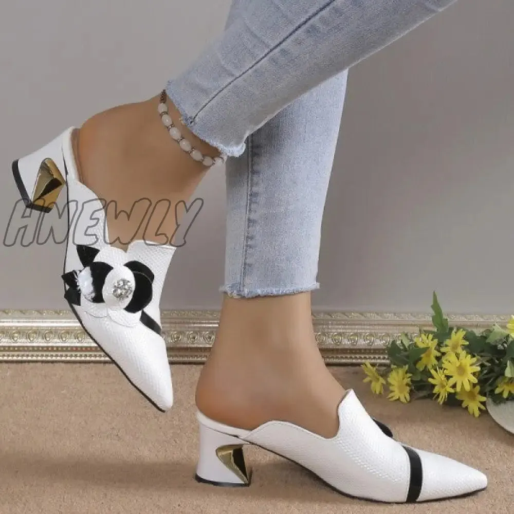 Hnewly - White Casual Patchwork Pointed Out Door Wedges Shoes (Heel Height 2.75in)