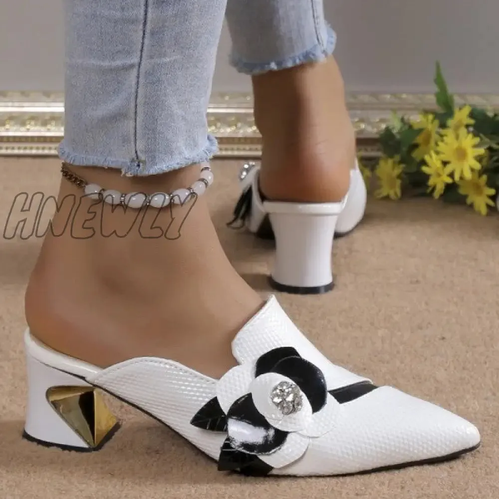 Hnewly - White Casual Patchwork Pointed Out Door Wedges Shoes (Heel Height 2.75in)