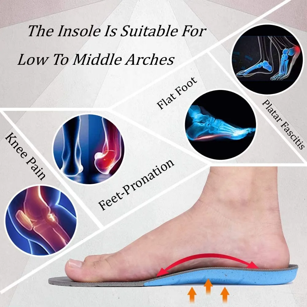 HVick Orthotic Shoes Insoles | Full Length with Arch Support Feet Inserts | Gray