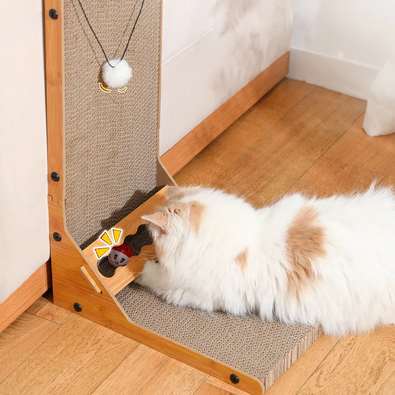 L-Shaped Cat Scratcher with interactive toy