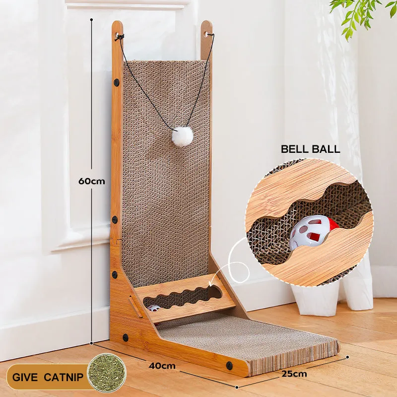 L-Shaped Cat Scratcher with interactive toy