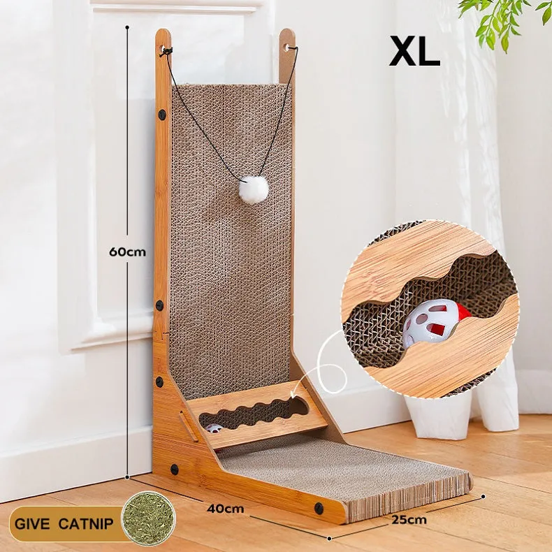 L-Shaped Cat Scratcher with interactive toy