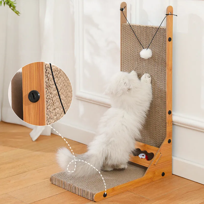 L-Shaped Cat Scratcher with interactive toy