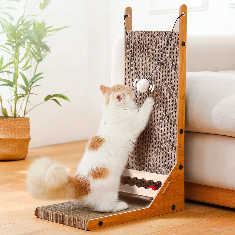 L-Shaped Cat Scratcher with interactive toy