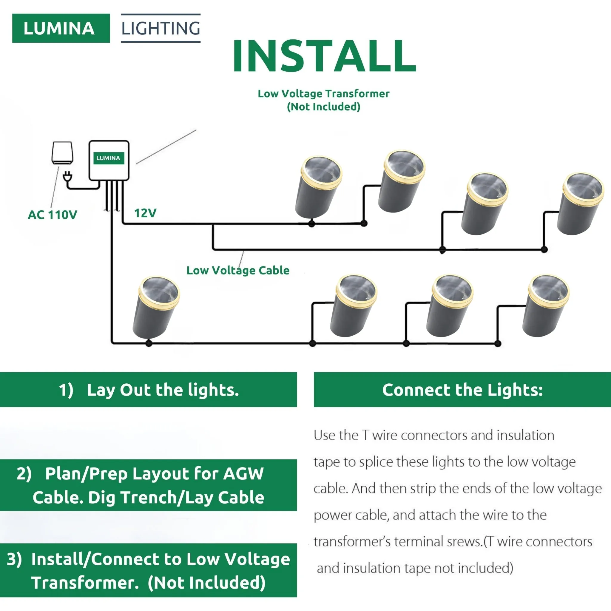 Lumina Lighting® Low Voltage Landscape Well Lights  | Adjustable Outdoor In-Ground Light (Brass, 2-Pack)