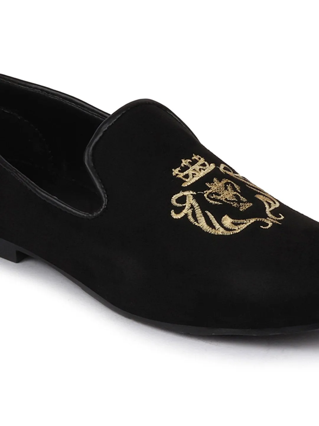 Men Ethnic Black Party Slip On Loafers