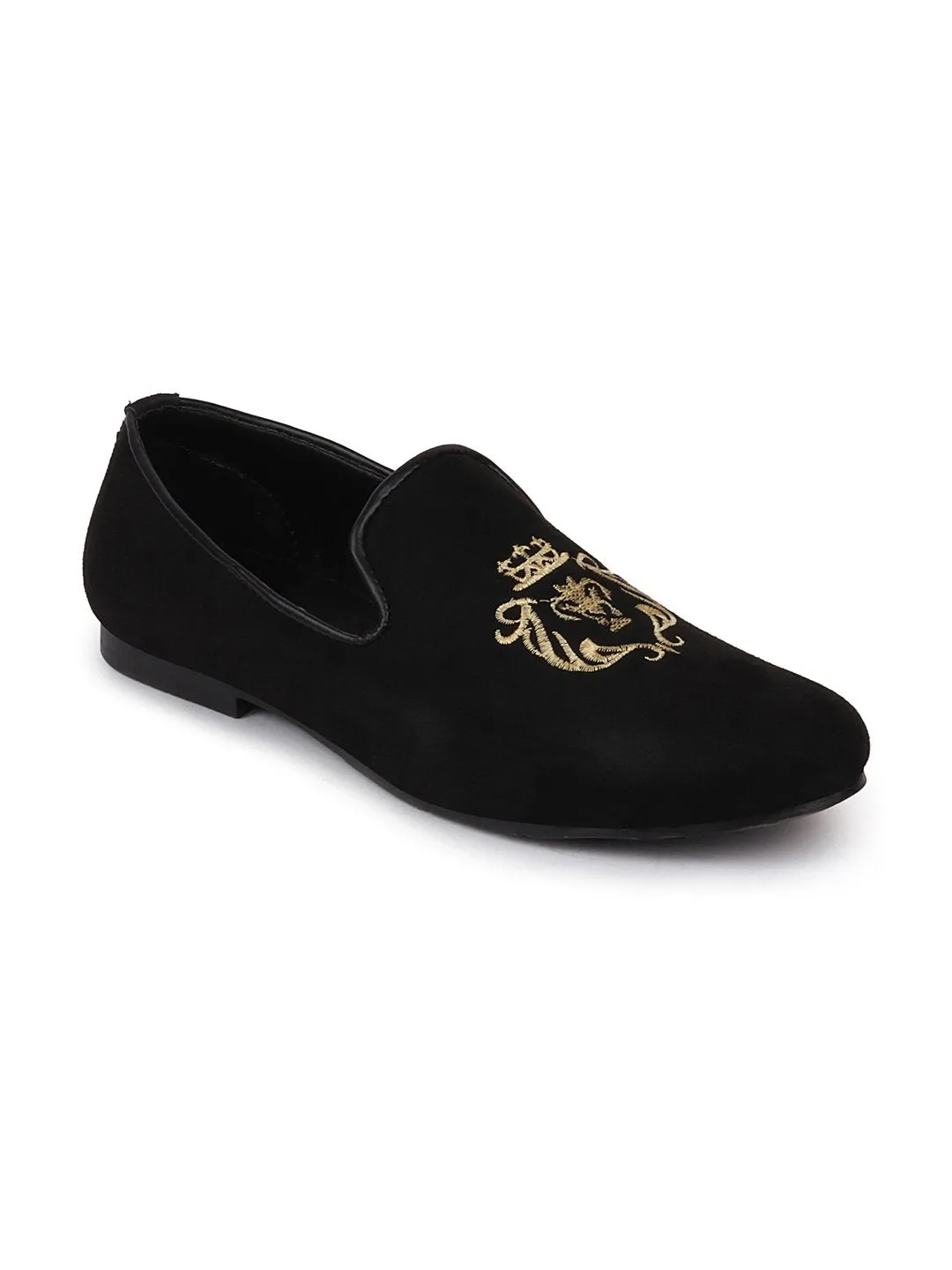 Men Ethnic Black Party Slip On Loafers