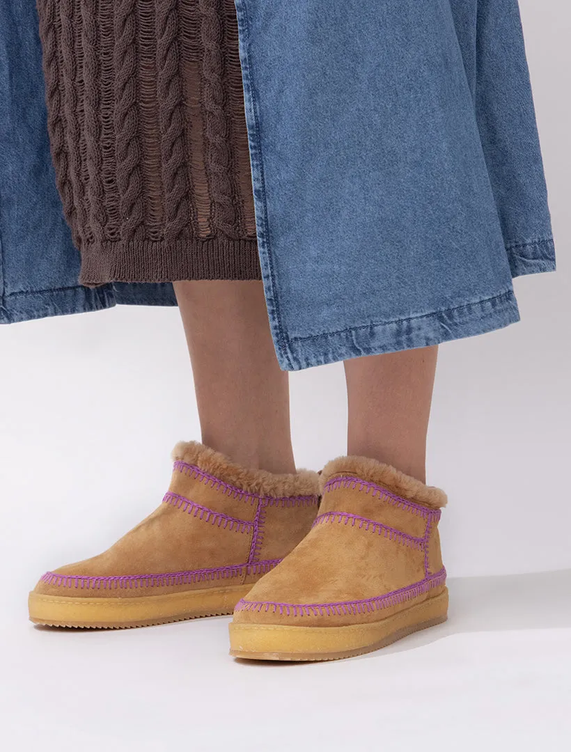 Nyuki Low Crochet Ankle Boot Saffron Suede Purple