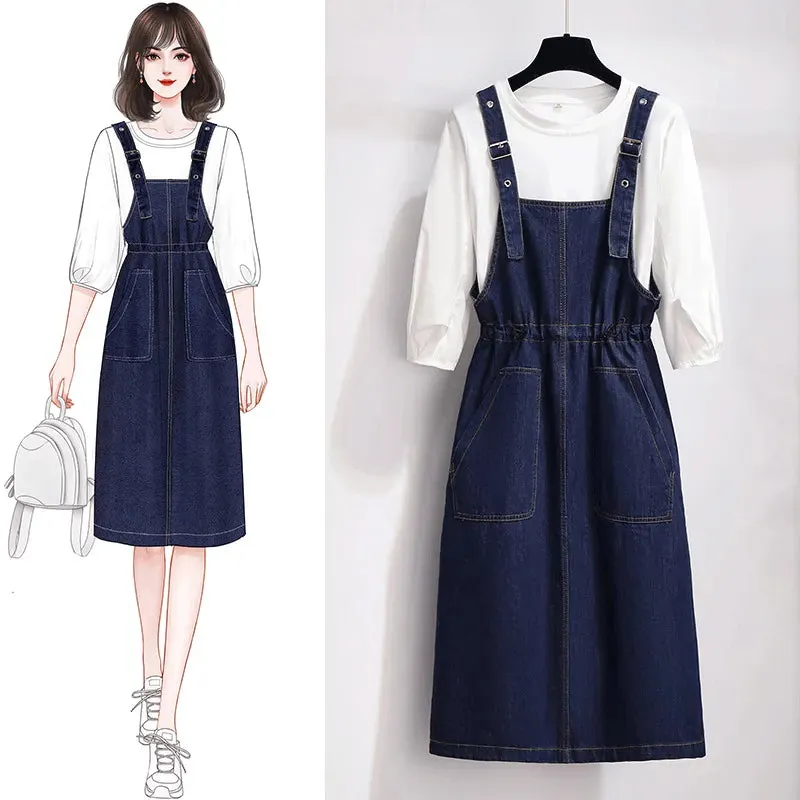 OC829M57 Denim Strap Skirt Women's Spring/Summer Dress Two Piece Set for High Waisted Top Luxury Customization