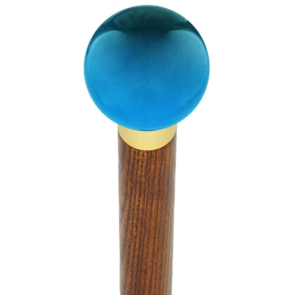 Ocean Blue Metallic Round Knob Cane w/ Custom Wood Shaft & Collar