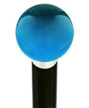 Ocean Blue Metallic Round Knob Cane w/ Custom Wood Shaft & Collar