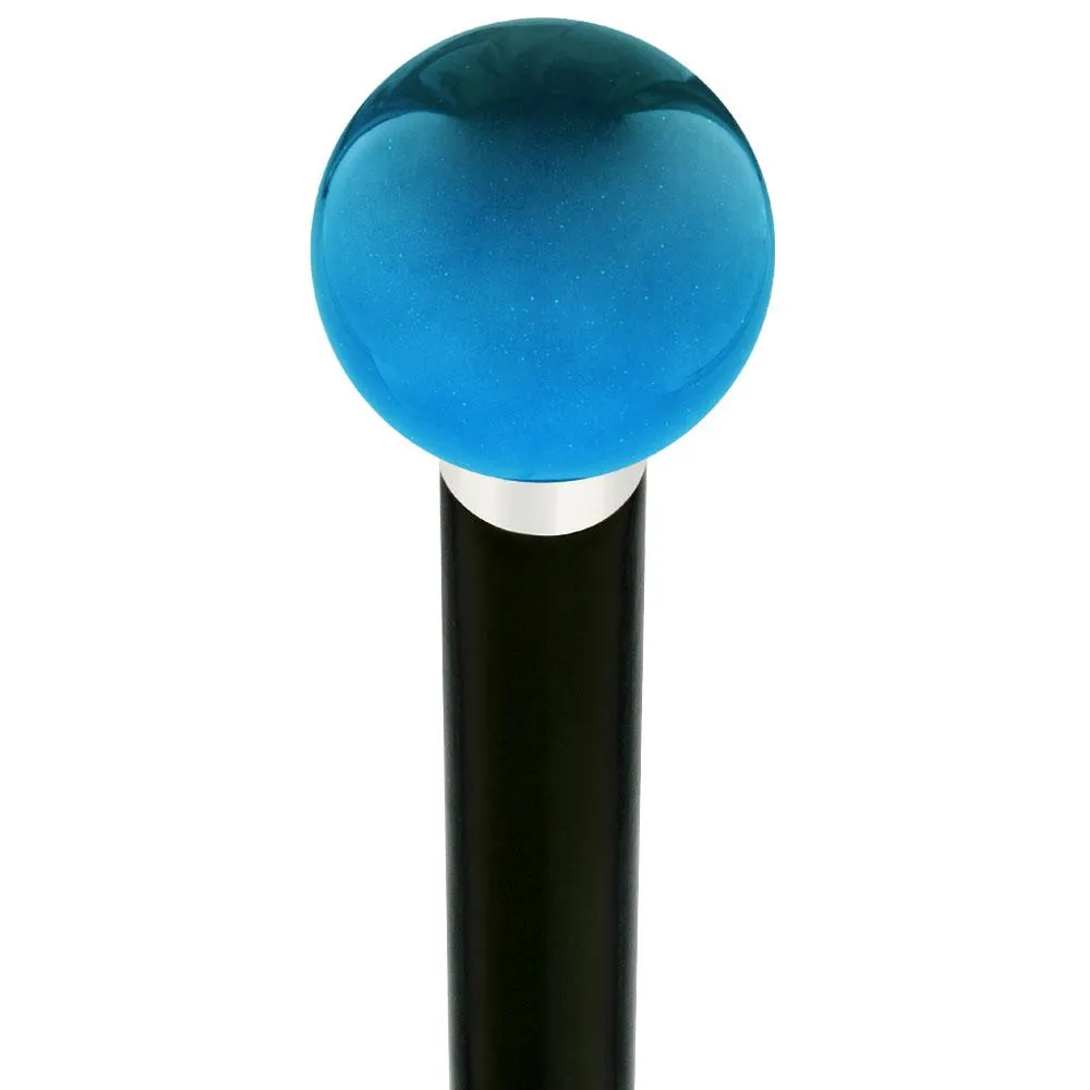 Ocean Blue Metallic Round Knob Cane w/ Custom Wood Shaft & Collar