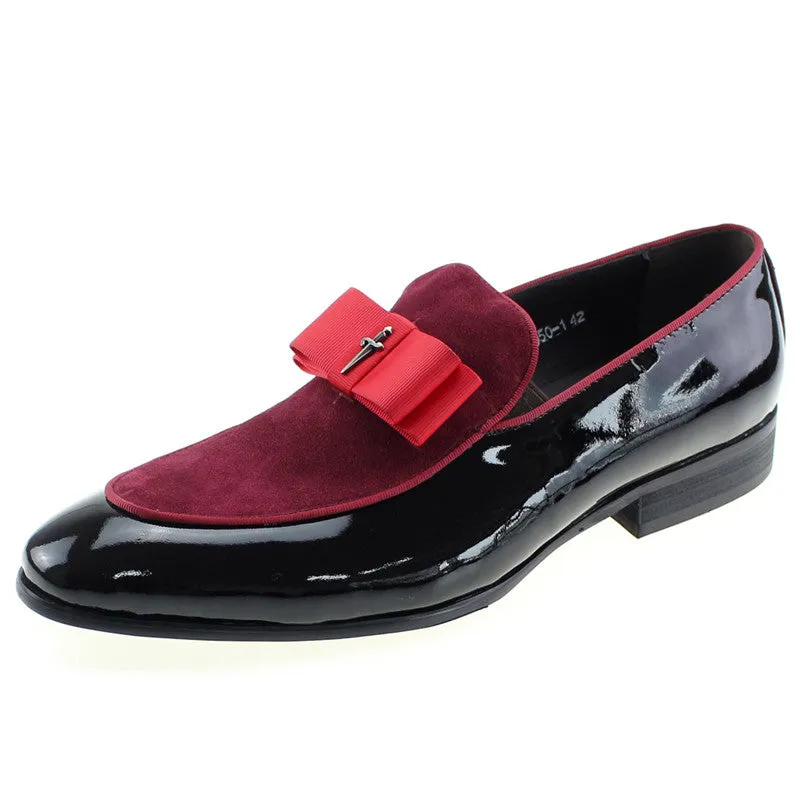 Patent Leather And Nubuck Leather Patchwork With Bow Tie Men Dress Shoes