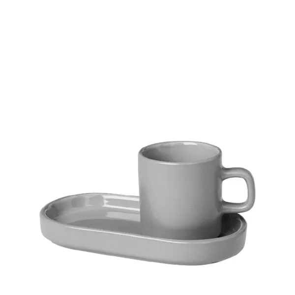 PILAR Espresso Cups with Trays, Set of 2