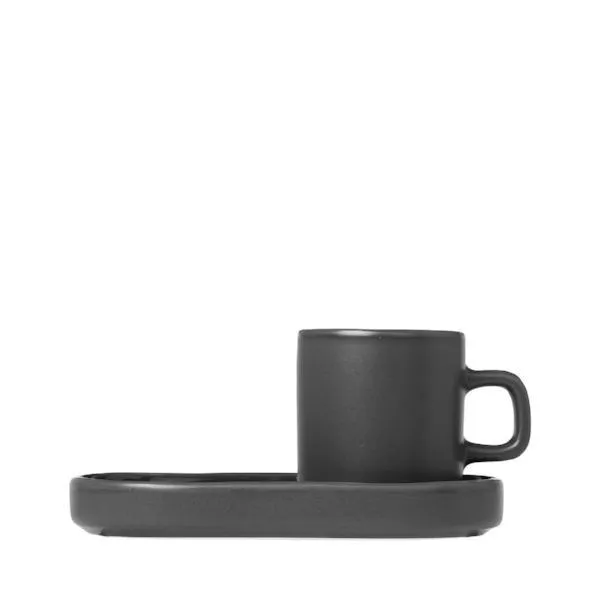 PILAR Espresso Cups with Trays, Set of 2