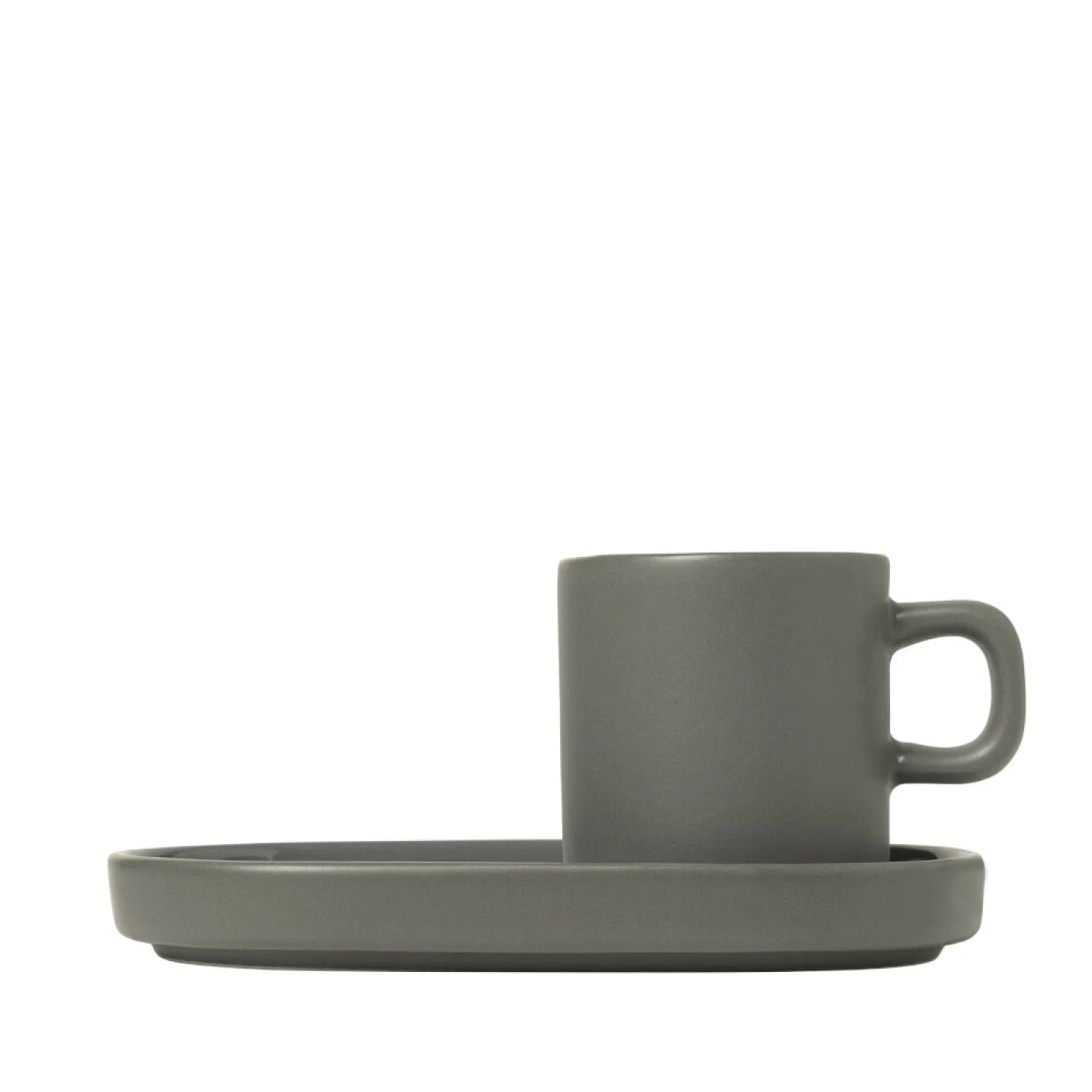 PILAR Espresso Cups with Trays, Set of 2