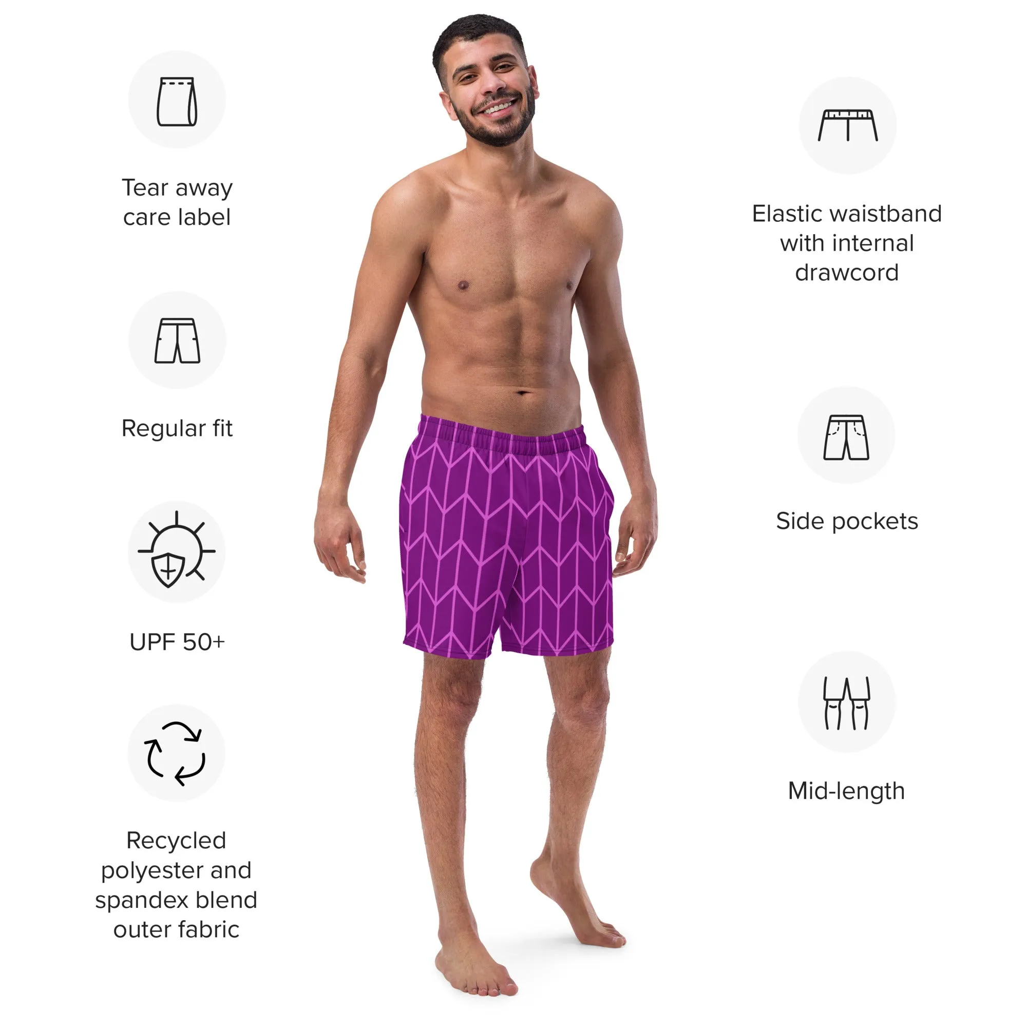 Pink Chevron Men's Swim Trunks, Chevron Print Best Quick Drying Comfortable Swim Trunks For Men - Made in USA/EU/MX