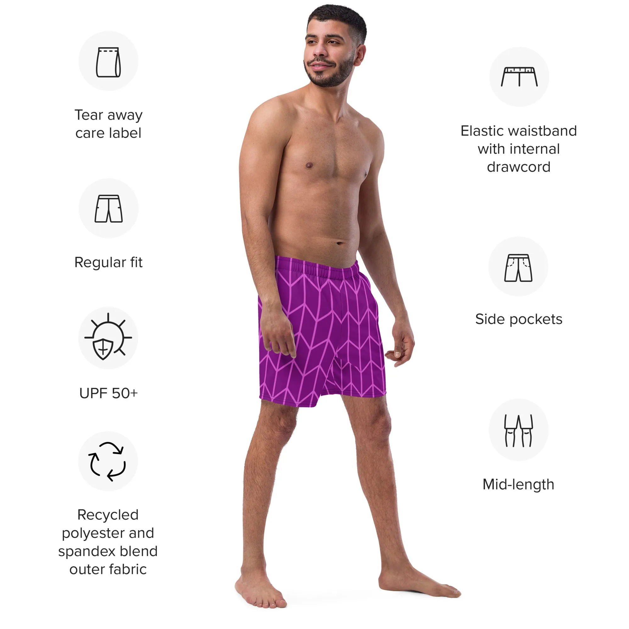 Pink Chevron Men's Swim Trunks, Chevron Print Best Quick Drying Comfortable Swim Trunks For Men - Made in USA/EU/MX