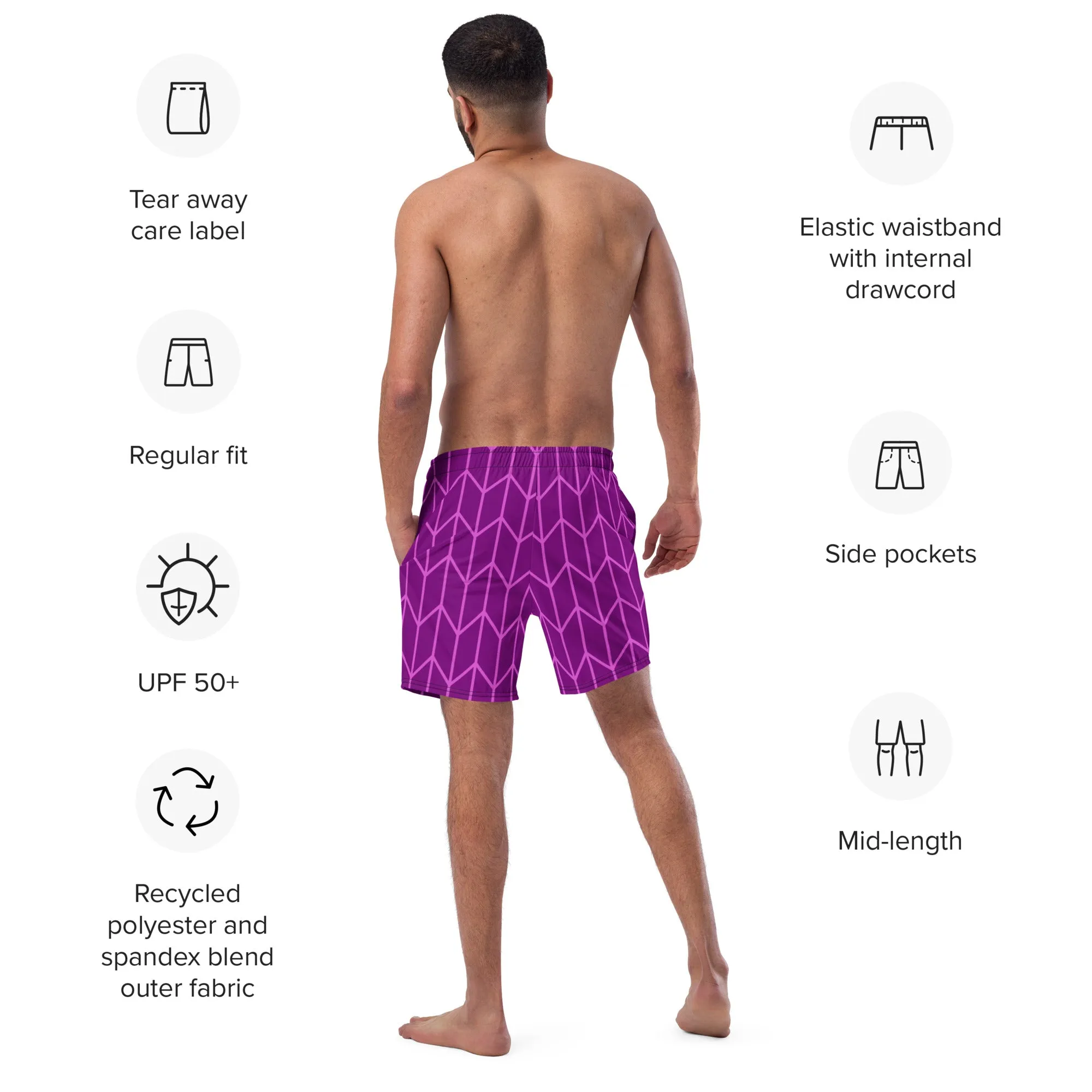 Pink Chevron Men's Swim Trunks, Chevron Print Best Quick Drying Comfortable Swim Trunks For Men - Made in USA/EU/MX