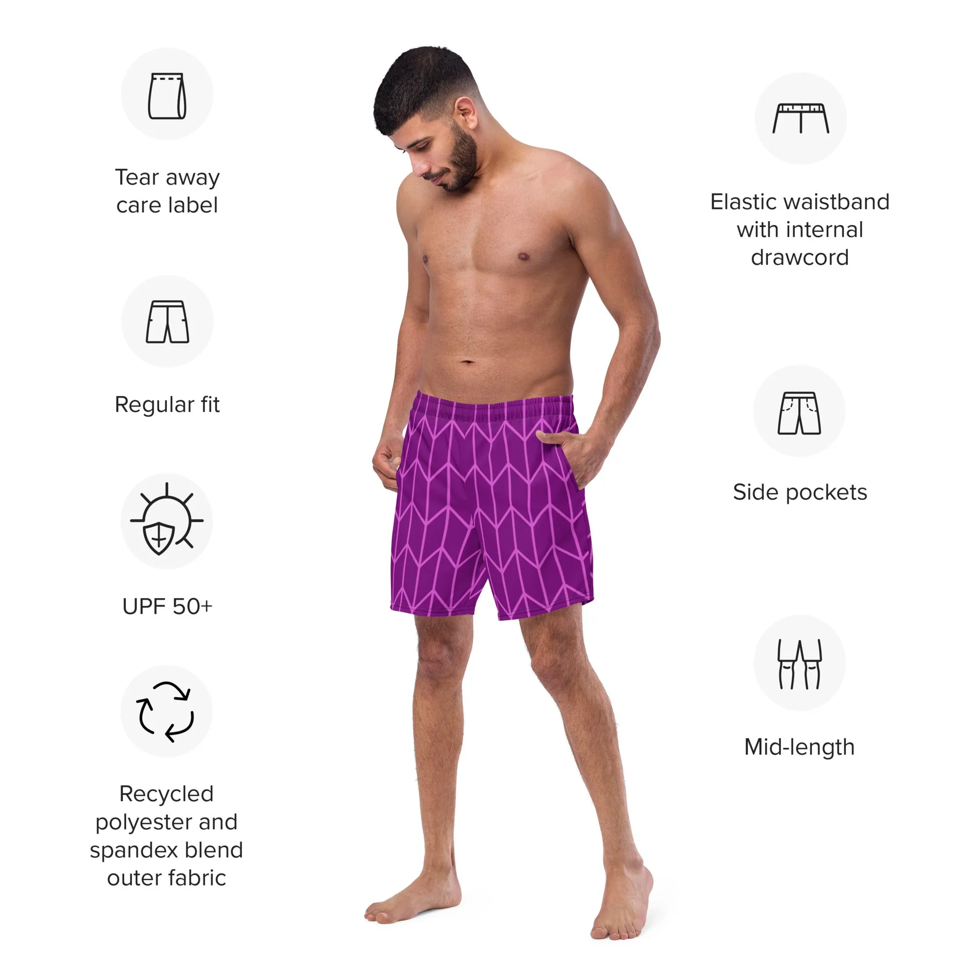 Pink Chevron Men's Swim Trunks, Chevron Print Best Quick Drying Comfortable Swim Trunks For Men - Made in USA/EU/MX