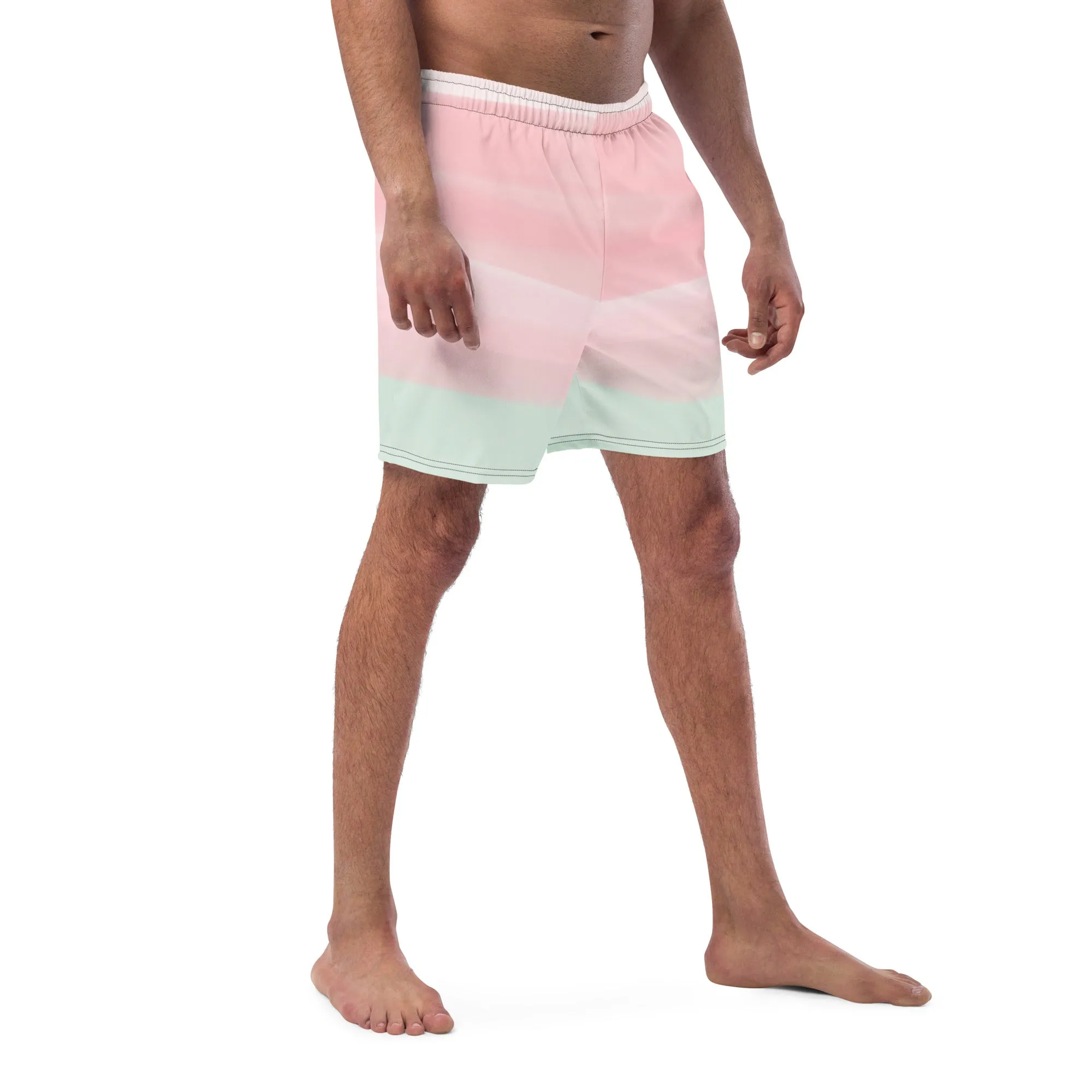 Pink Green Abstract Men's Swimwear, Best Designer Premium Luxury Men's Swim Trunks - Made in USA/EU/MX (US Size: 2XS-6XL)