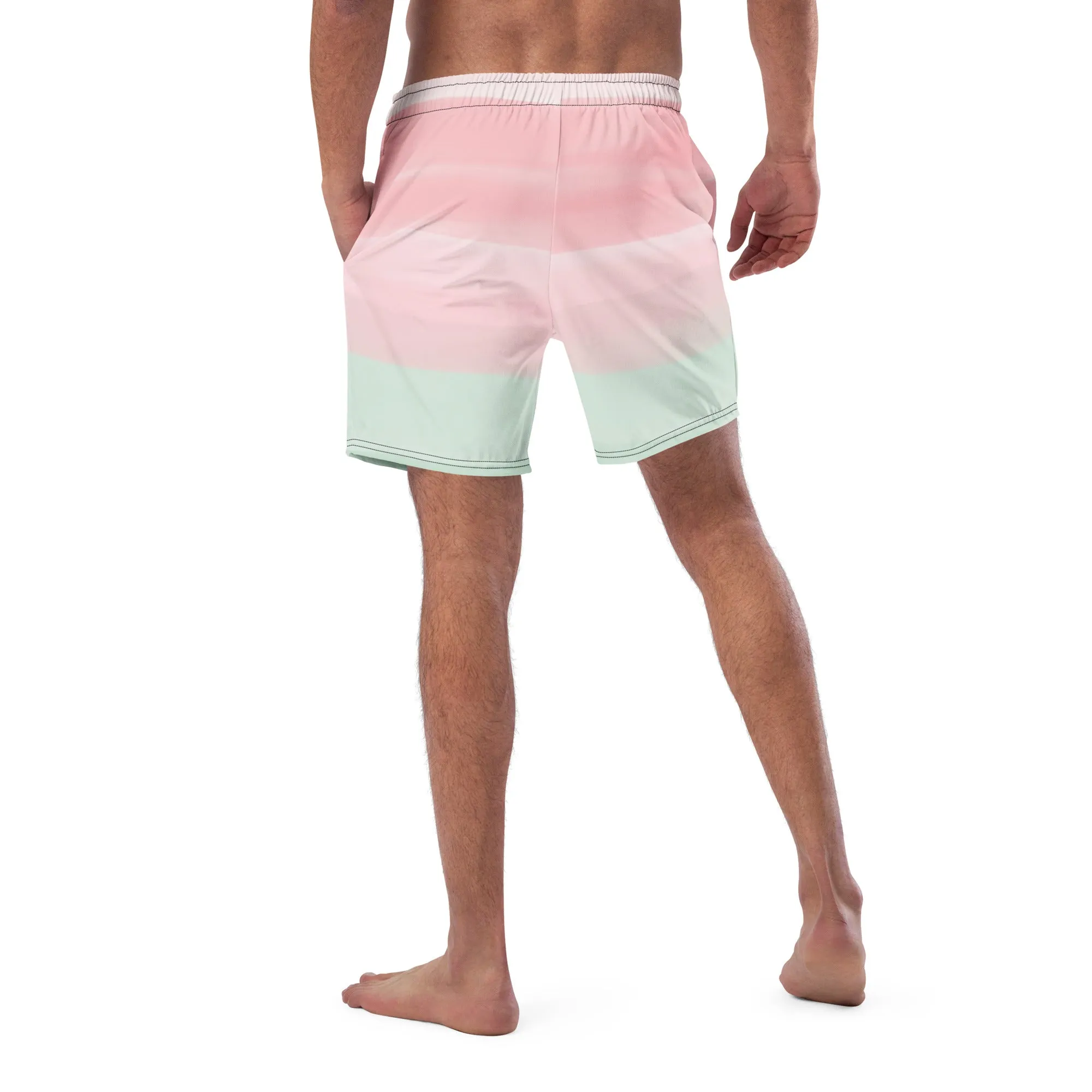 Pink Green Abstract Men's Swimwear, Best Designer Premium Luxury Men's Swim Trunks - Made in USA/EU/MX (US Size: 2XS-6XL)