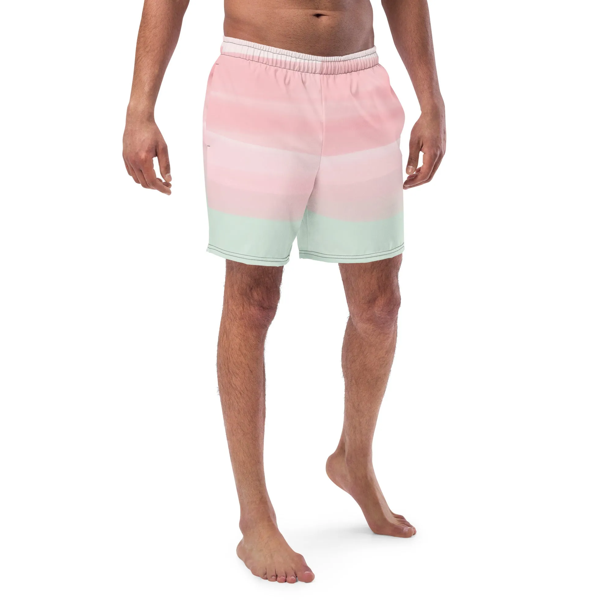 Pink Green Abstract Men's Swimwear, Best Designer Premium Luxury Men's Swim Trunks - Made in USA/EU/MX (US Size: 2XS-6XL)