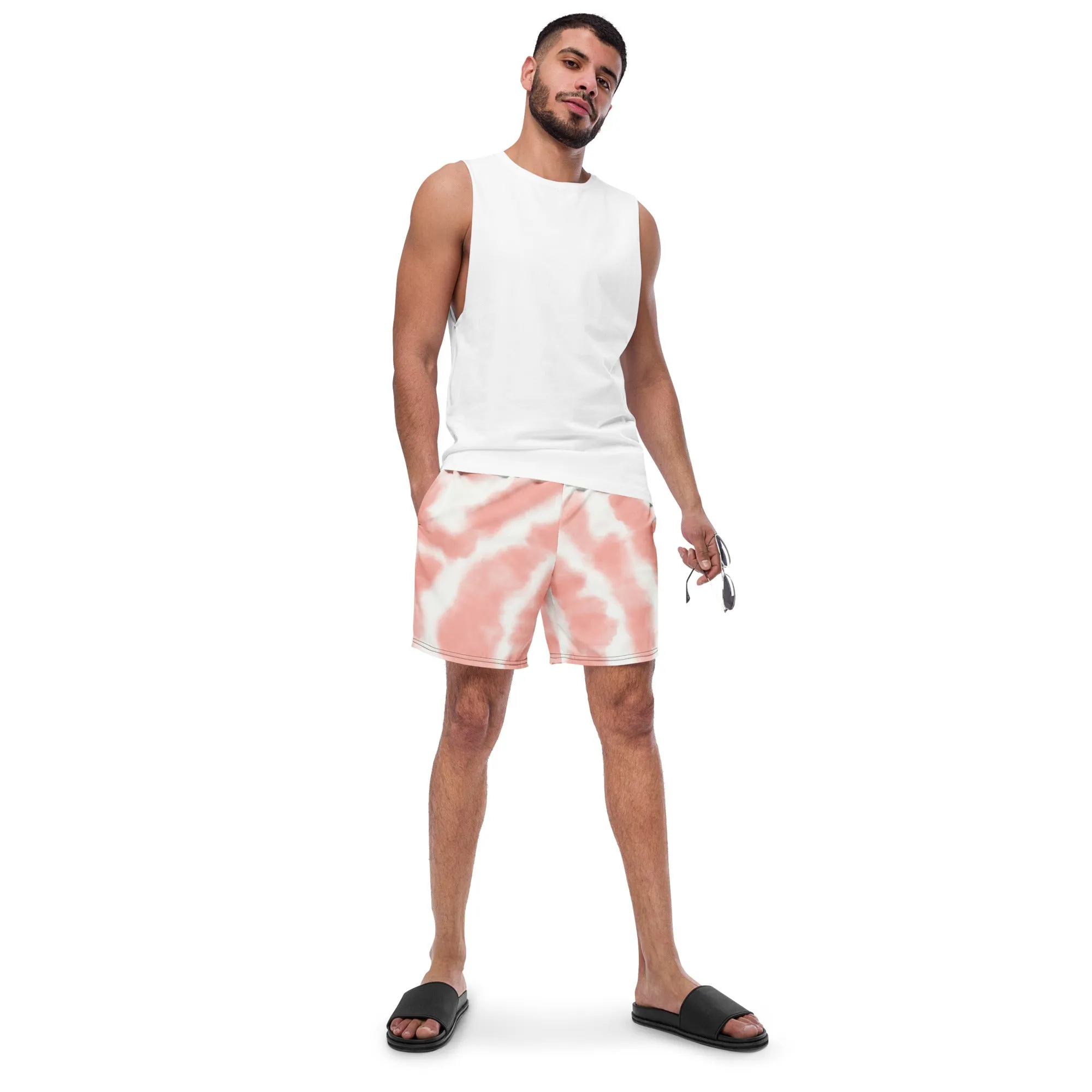 Pink Tie Dye Men's Swimwear, Tie Dye Abstract Print Cute Quick Drying Comfortable Swim Trunks For Men - Made in USA/EU/MX