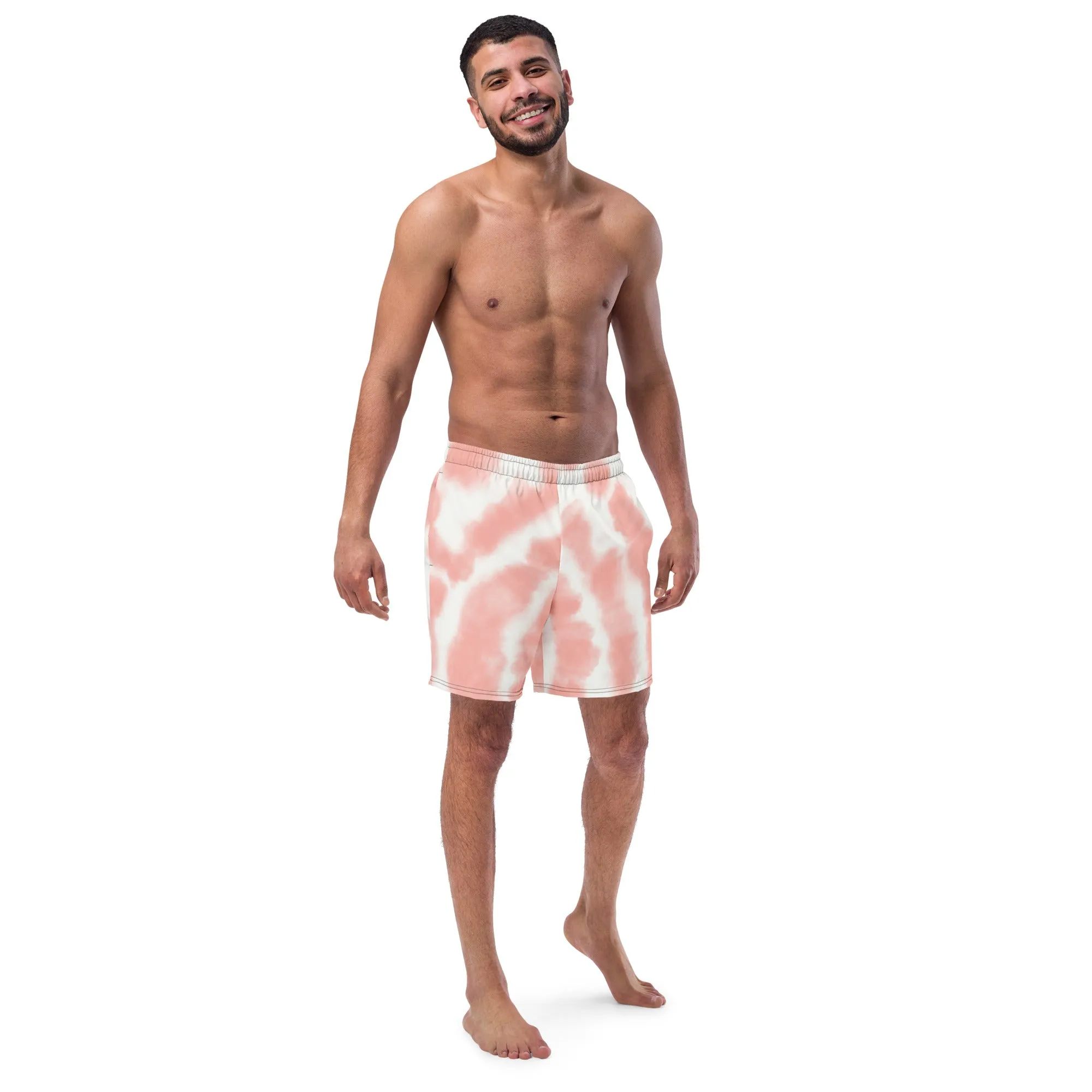 Pink Tie Dye Men's Swimwear, Tie Dye Abstract Print Cute Quick Drying Comfortable Swim Trunks For Men - Made in USA/EU/MX