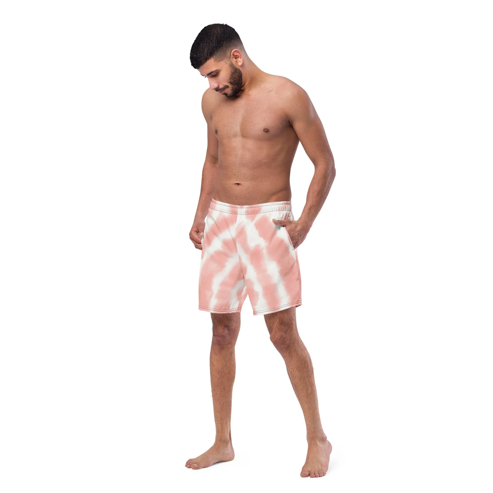 Pink Tie Dye Men's Swimwear, Tie Dye Abstract Print Cute Quick Drying Comfortable Swim Trunks For Men - Made in USA/EU/MX