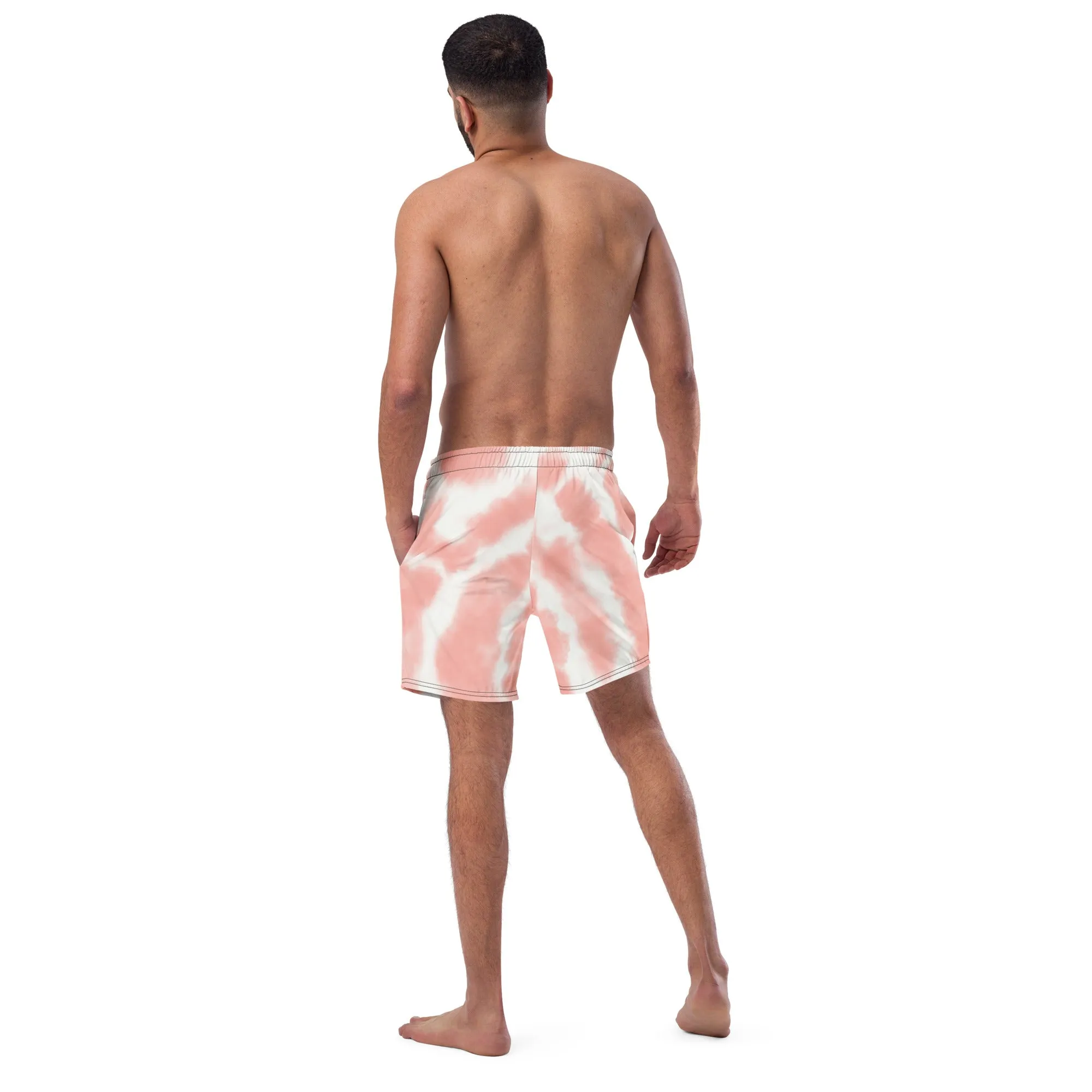 Pink Tie Dye Men's Swimwear, Tie Dye Abstract Print Cute Quick Drying Comfortable Swim Trunks For Men - Made in USA/EU/MX