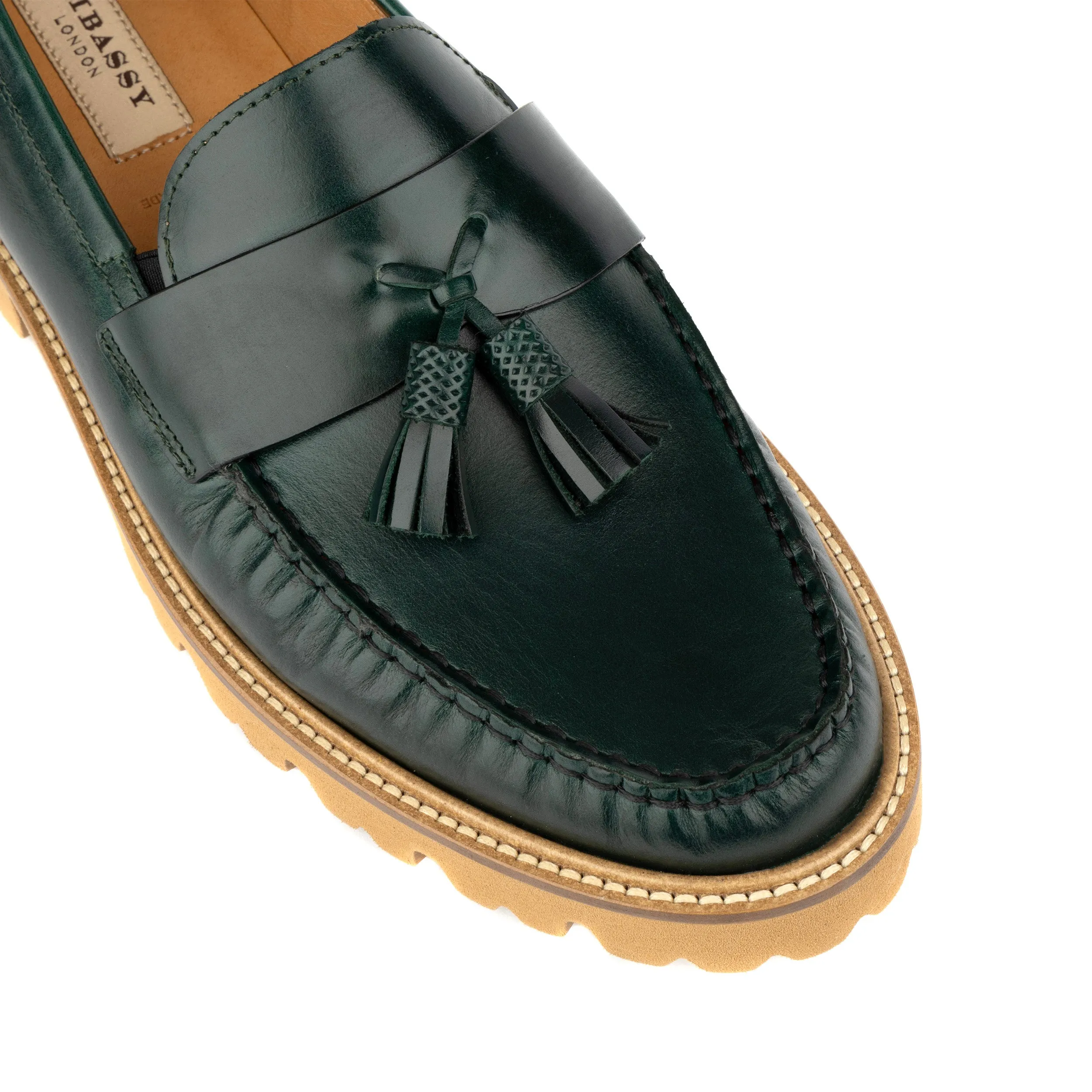 Proposal - Dark Green - Men's chunky soles tassels loafer in dark green leather