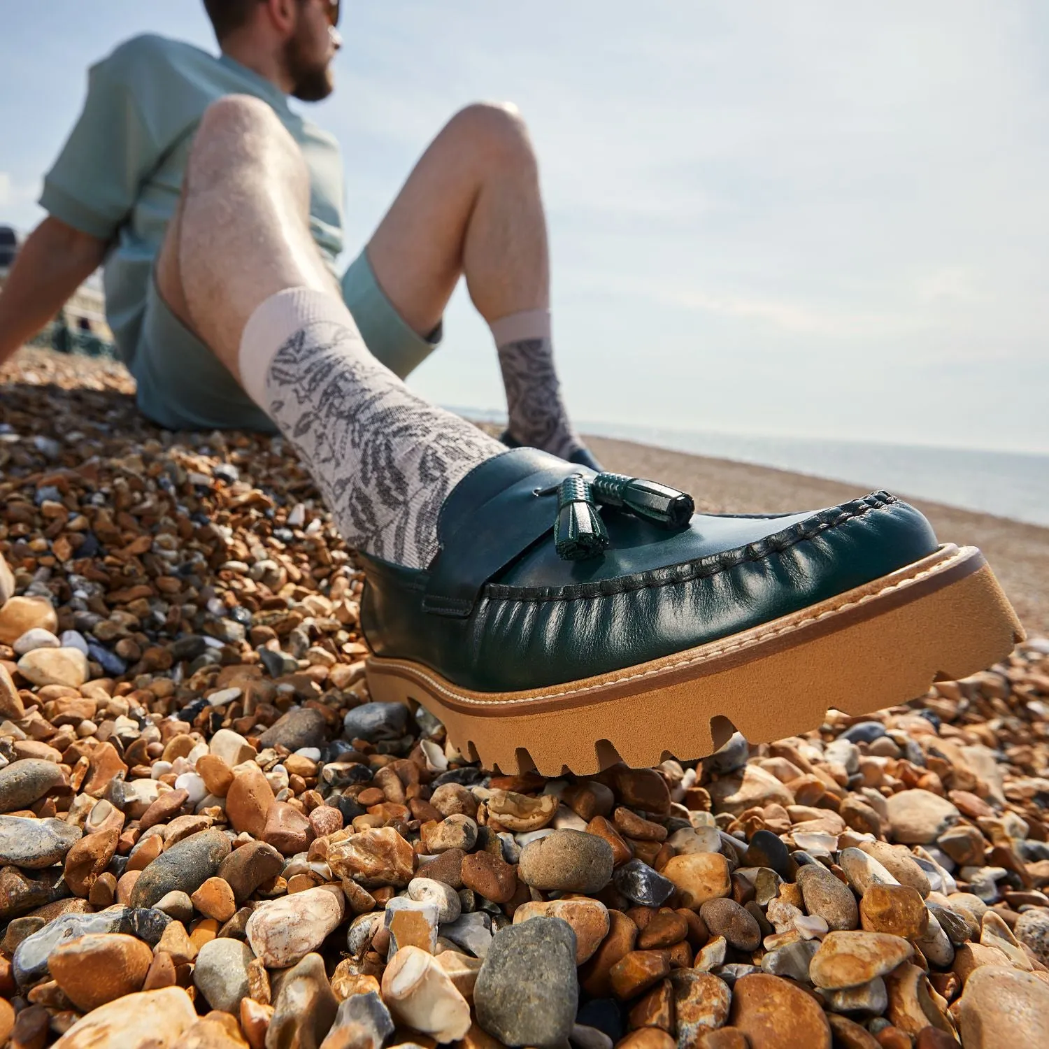 Proposal - Dark Green - Men's chunky soles tassels loafer in dark green leather