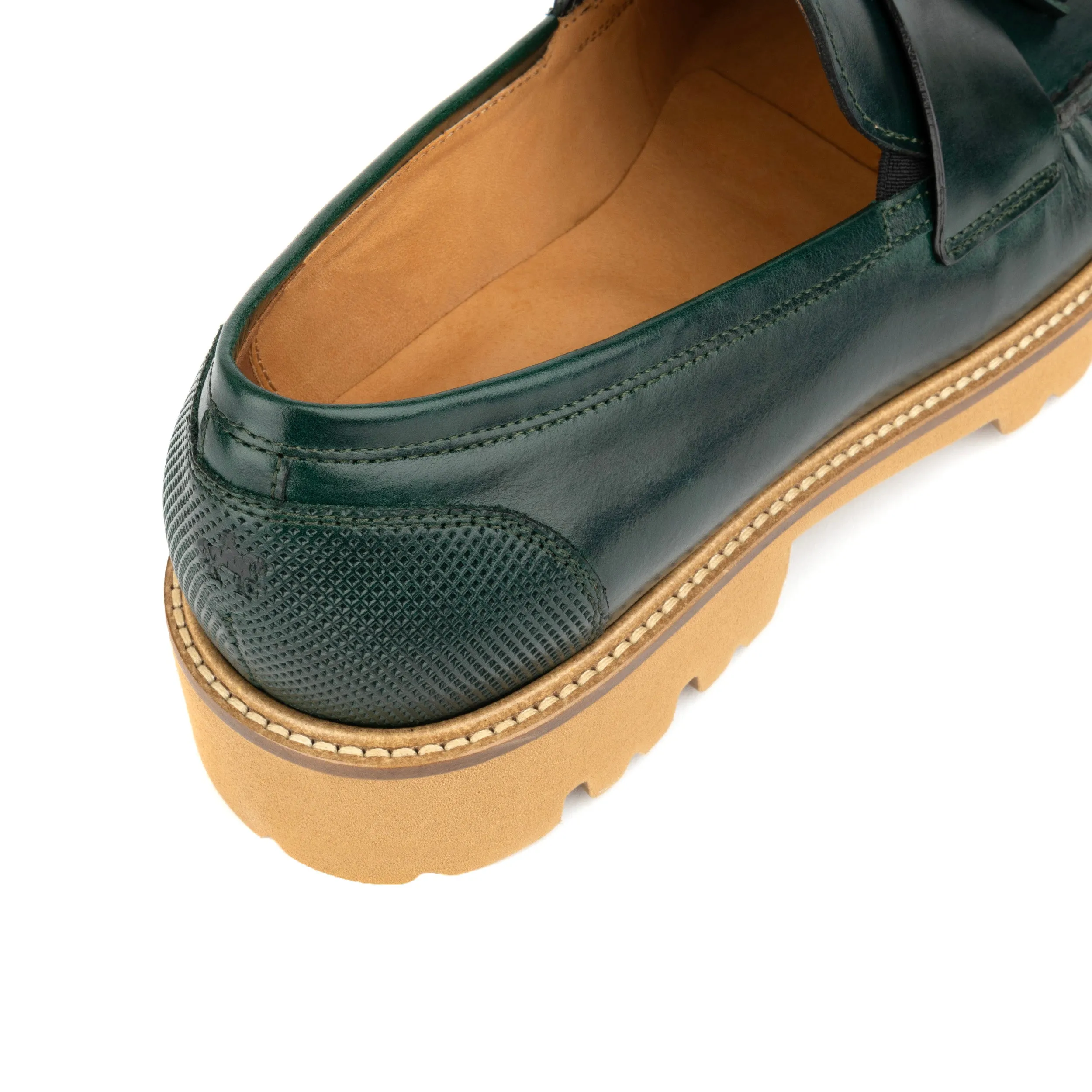 Proposal - Dark Green - Men's chunky soles tassels loafer in dark green leather