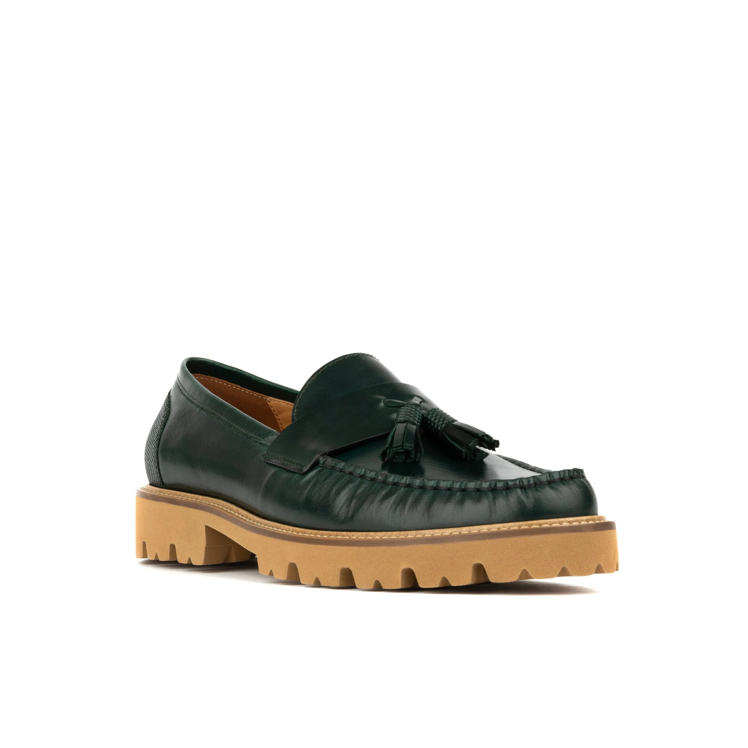 Proposal - Dark Green - Men's chunky soles tassels loafer in dark green leather