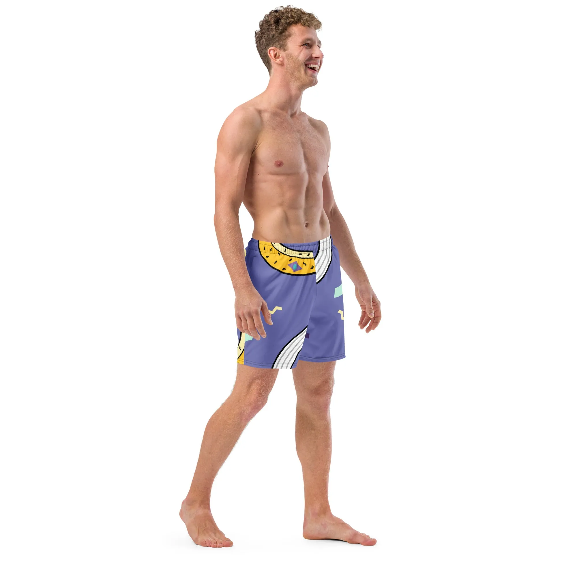 Purple Banana Men's Swim Trunks, Yellow Banana Print Cute Quick Drying Comfortable Swim Trunks For Men - Made in USA/EU/MX