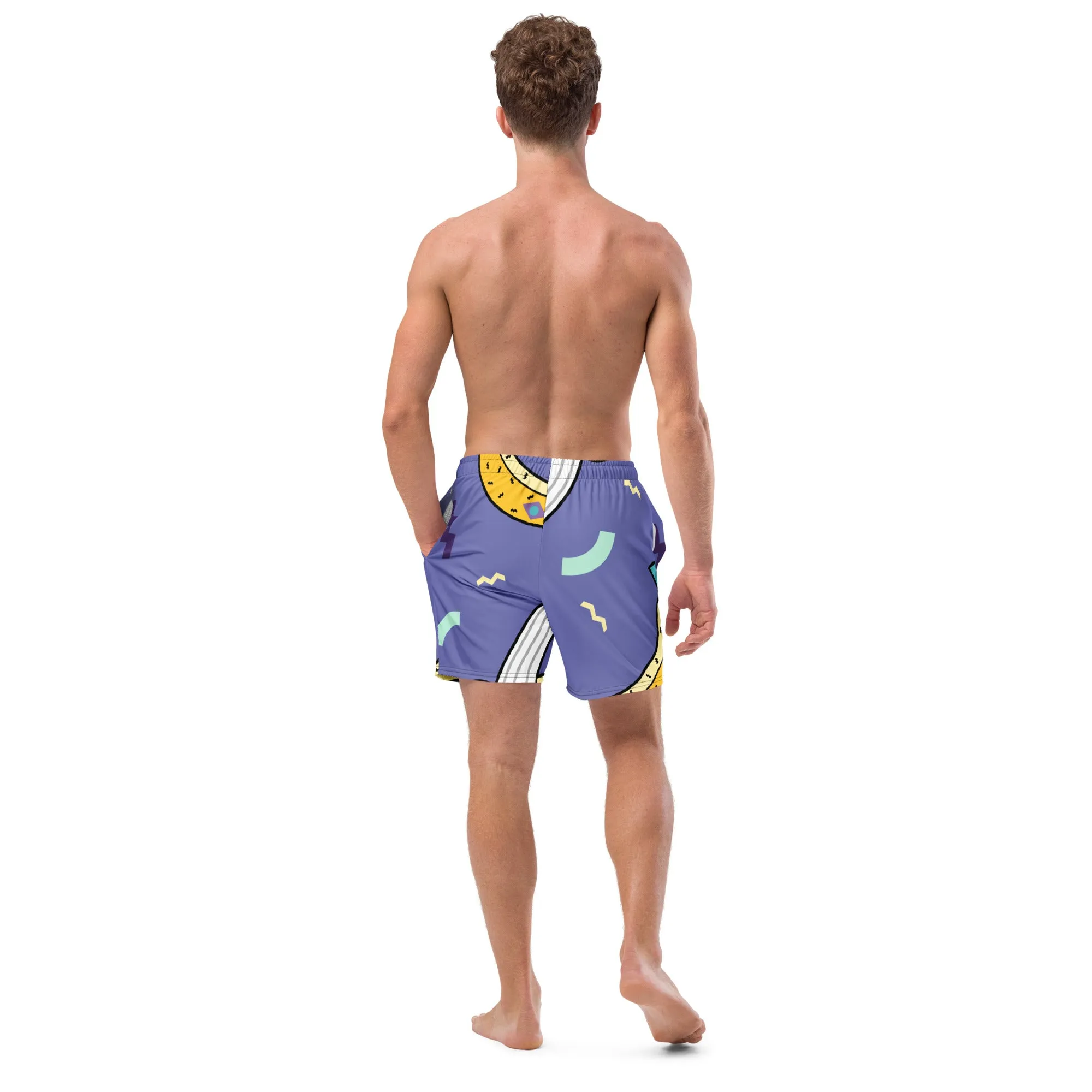 Purple Banana Men's Swim Trunks, Yellow Banana Print Cute Quick Drying Comfortable Swim Trunks For Men - Made in USA/EU/MX