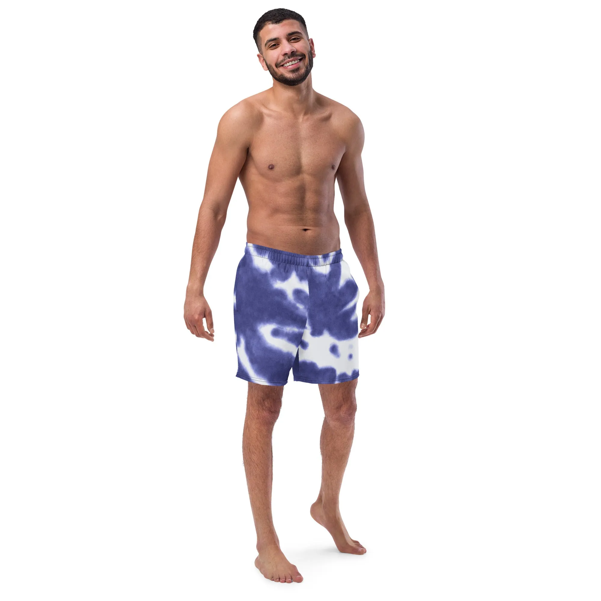 Purple Tie Dye Men's Swimwear, Tie Dye Abstract Print Cute Quick Drying Comfortable Swim Trunks For Men - Made in USA/EU/MX