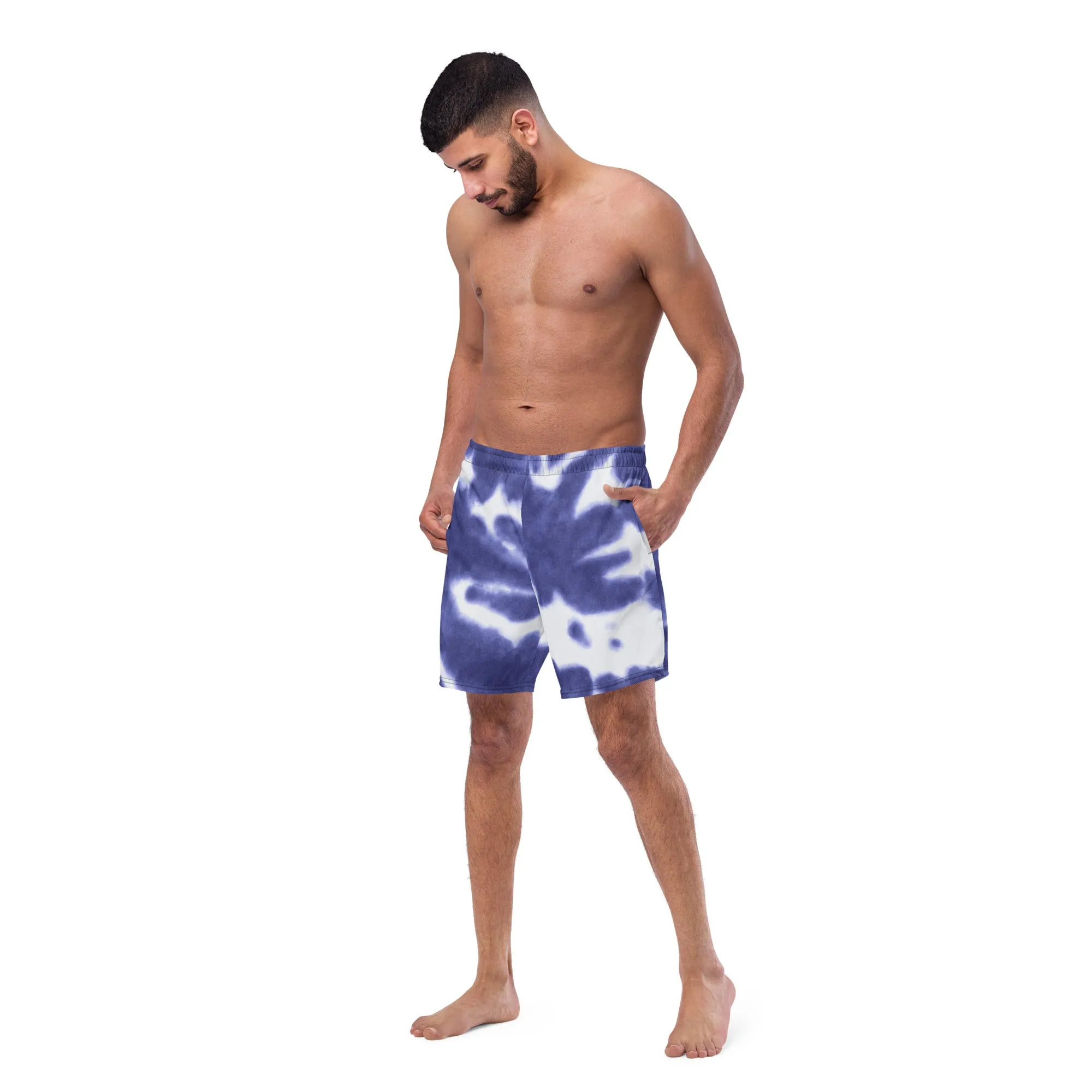 Purple Tie Dye Men's Swimwear, Tie Dye Abstract Print Cute Quick Drying Comfortable Swim Trunks For Men - Made in USA/EU/MX