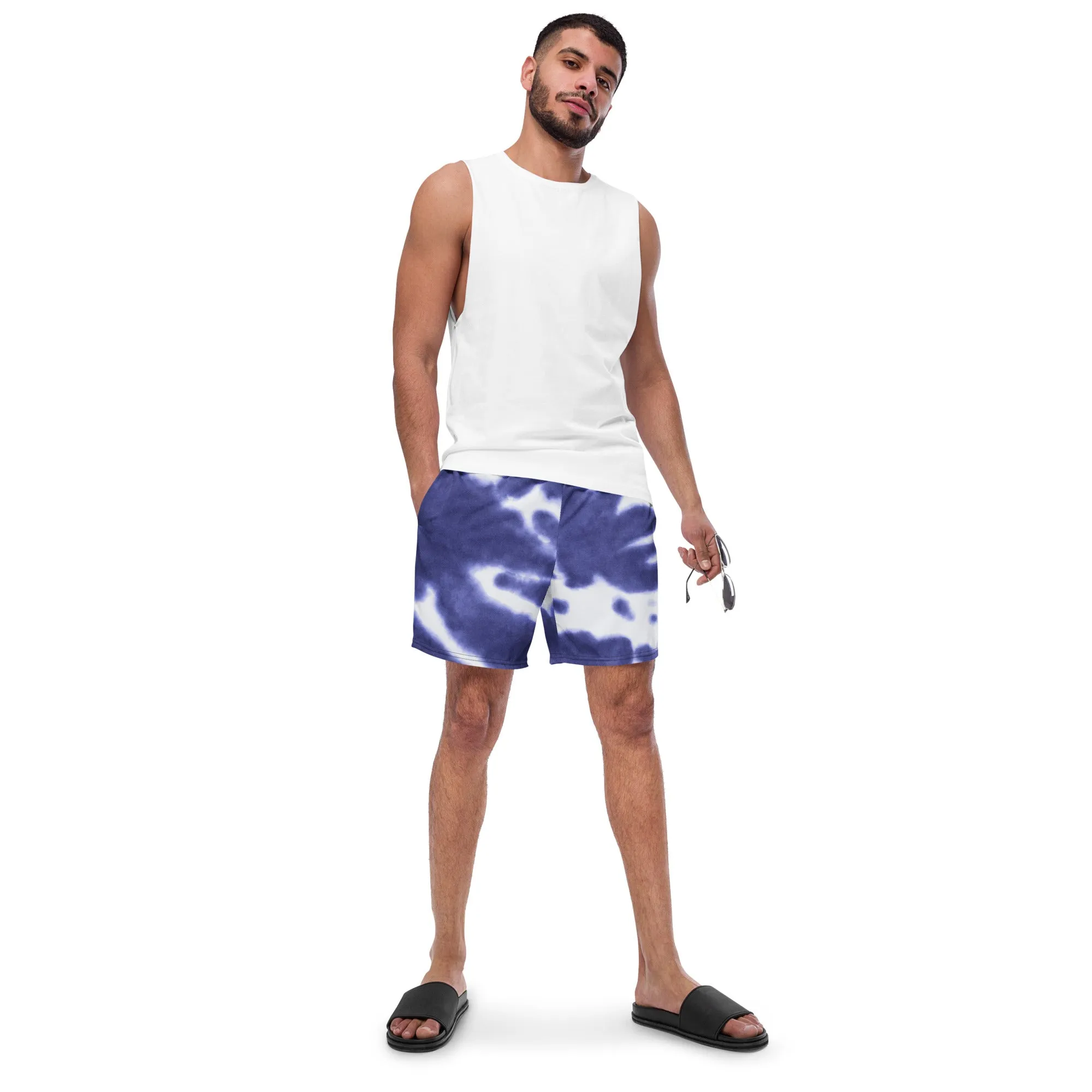 Purple Tie Dye Men's Swimwear, Tie Dye Abstract Print Cute Quick Drying Comfortable Swim Trunks For Men - Made in USA/EU/MX