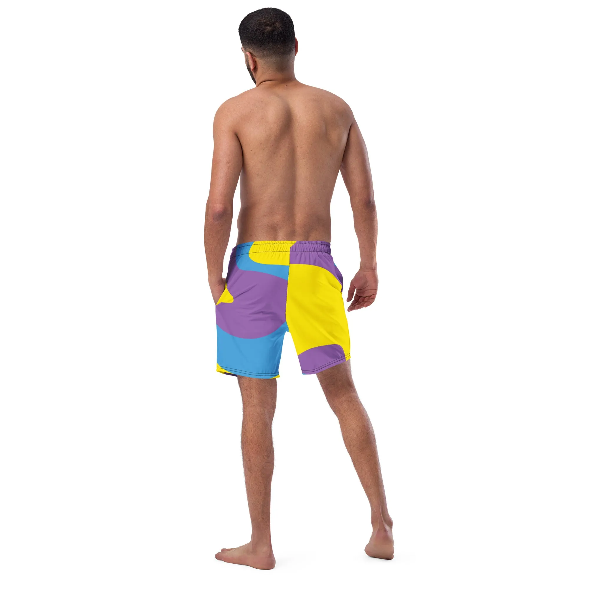 Purple Wavy Men's Swim Trunks, Waves Abstract Print Cute Quick Drying Comfortable Swim Trunks For Men - Made in USA/EU/MX