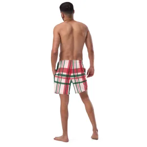 Red Green Plaid Men's Swimwear, Tartan Plaid Scottish Style Print Cute Quick Drying Comfortable Swim Trunks For Men - Made in USA/EU/MX