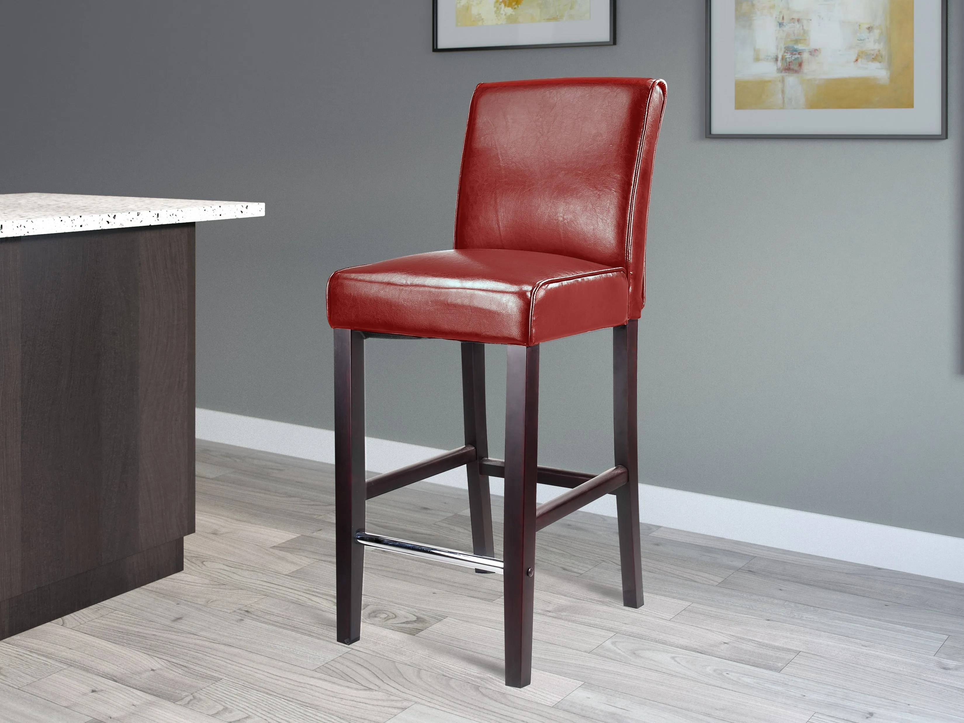 Red Wooden Bar Height Stool