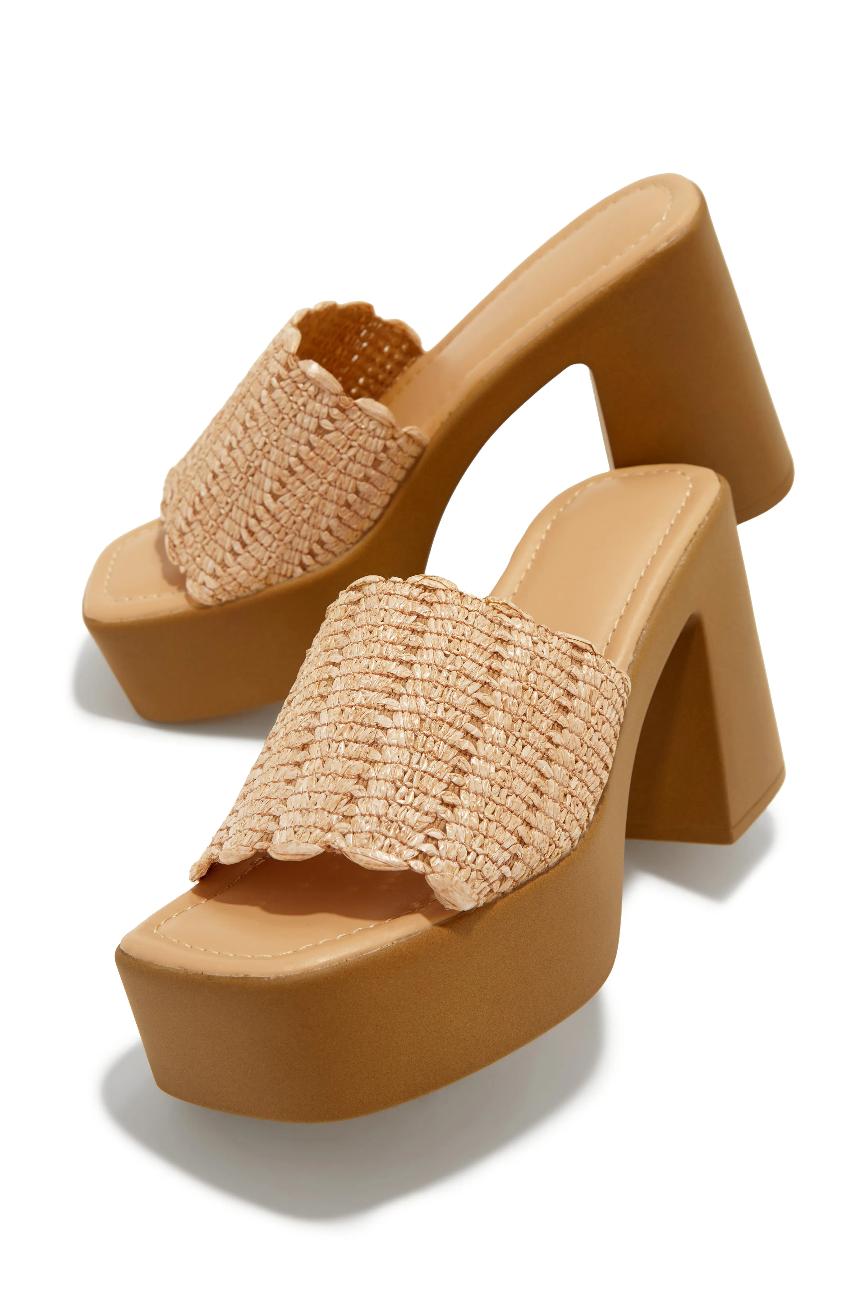 Sara Platform Block Heel Mules - Natural