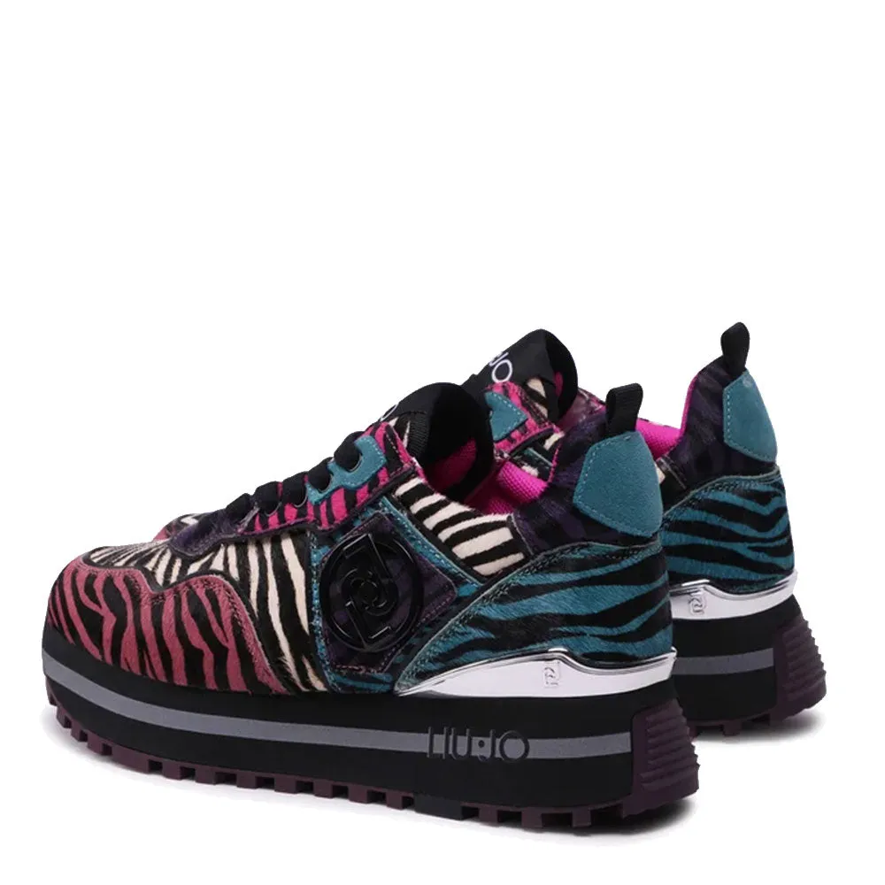 Scarpe Donna LIU JO Sneakers Platform Wonder 24 in Pelle Effetto Cavallino stampa Zebra Multicolor