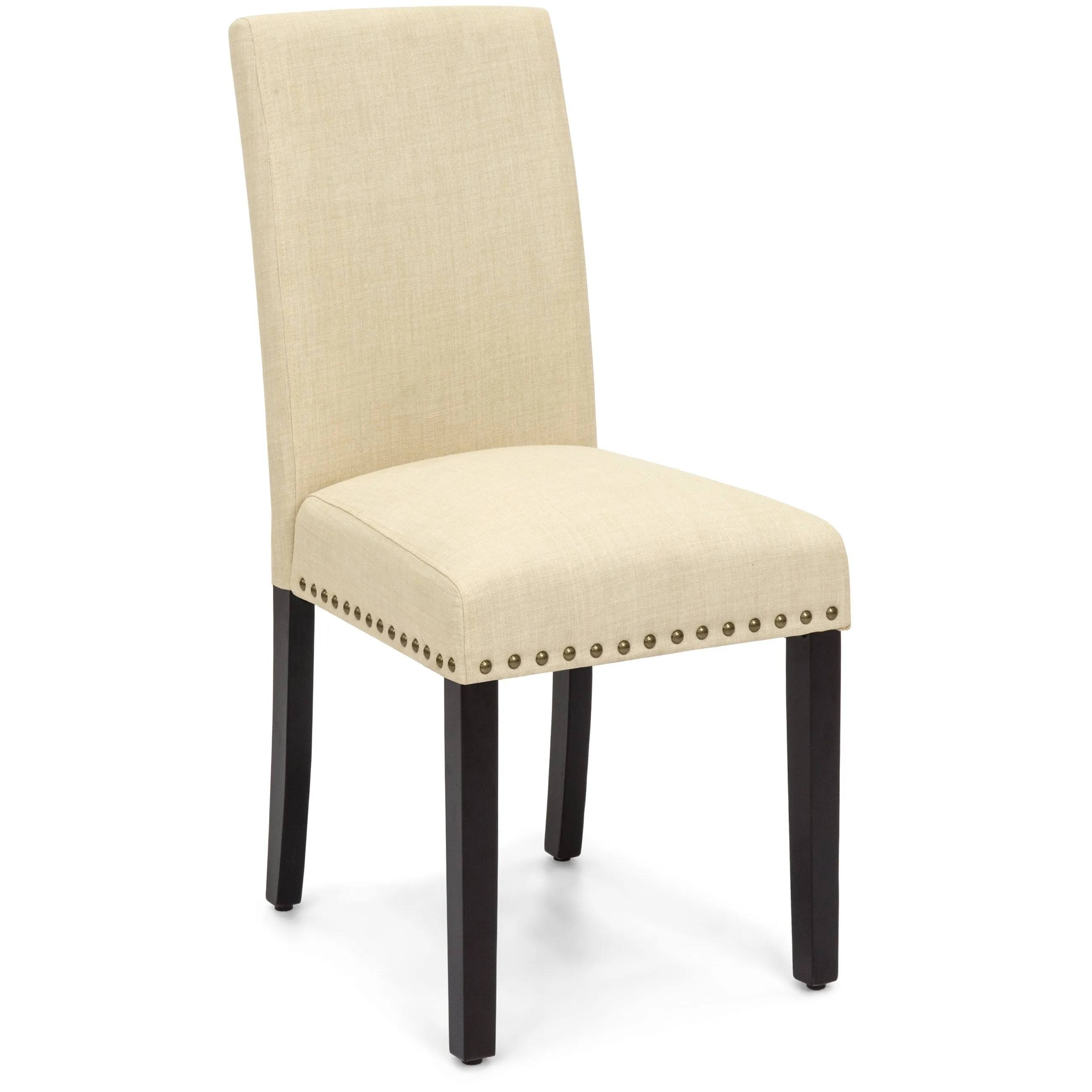 Set of 2 Upholstered Parsons Accent Dining Chairs w/ Wood Legs, Studded Trim